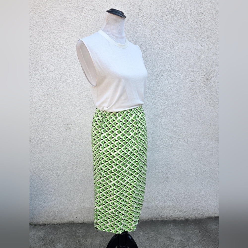 Vintage Late 1960s Early 1970s Green Groovy Printed Slip Skirt with Slit